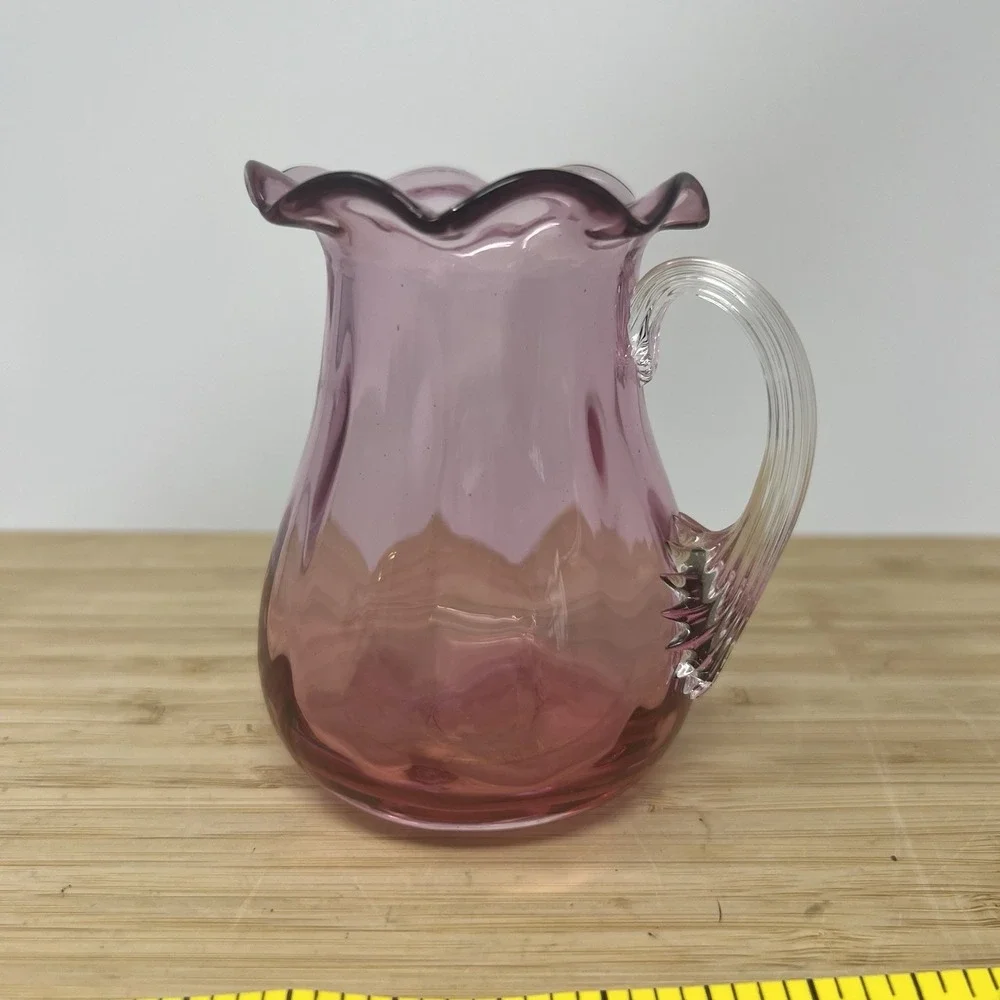 Vintage Set Of 3 Cranberry Glass Hand‎ Blown Pilgrim  Vase & Pitchers EUC
